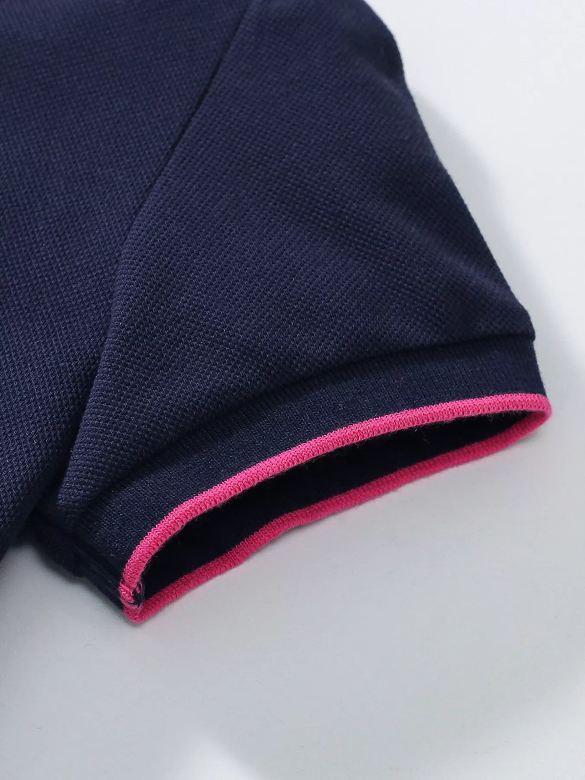 Navy Dinosaur Short Sleeve Polo Dress — pink-trim short sleeve