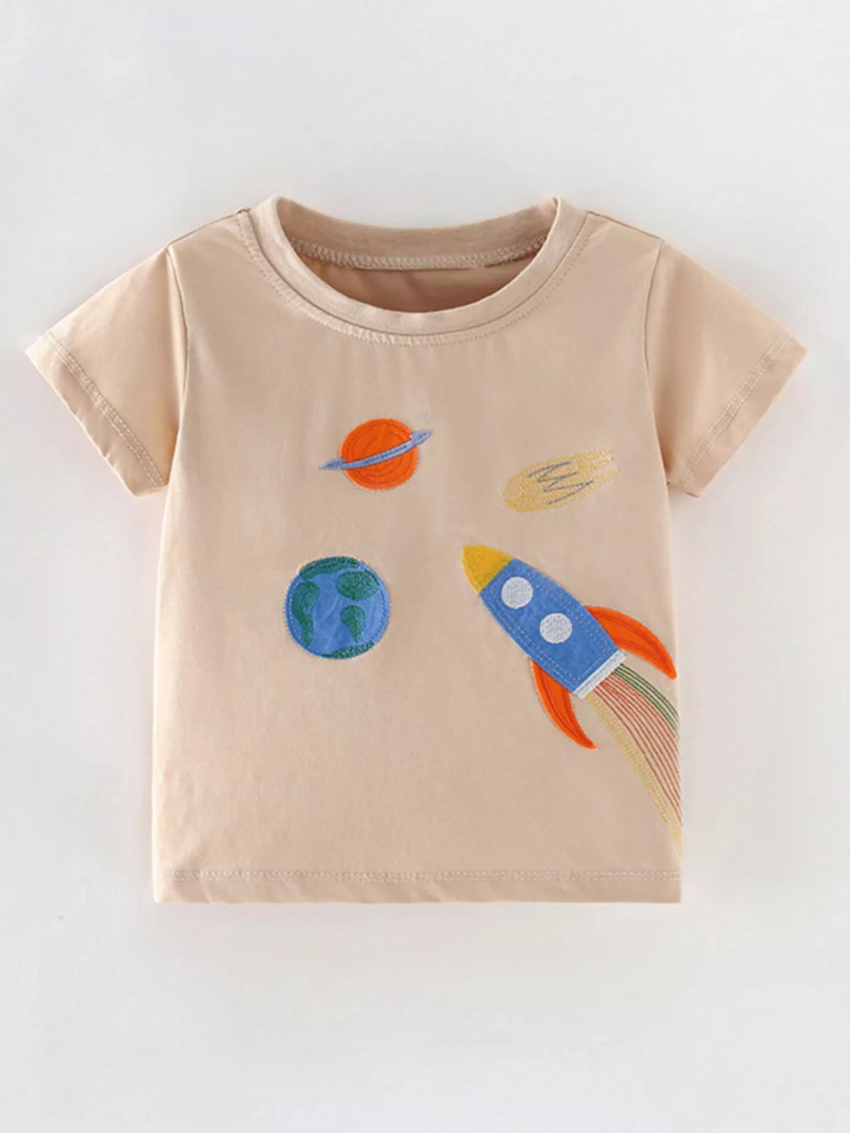 Beige rocket applique shirt — front