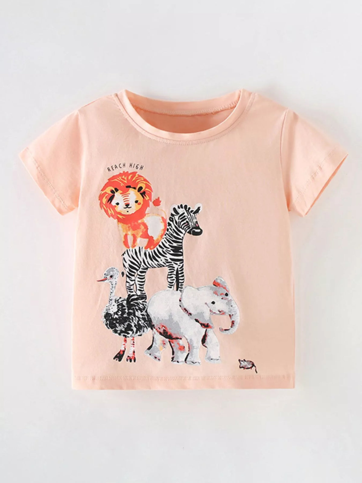 Peach stacked safari animal graphic shirt — front