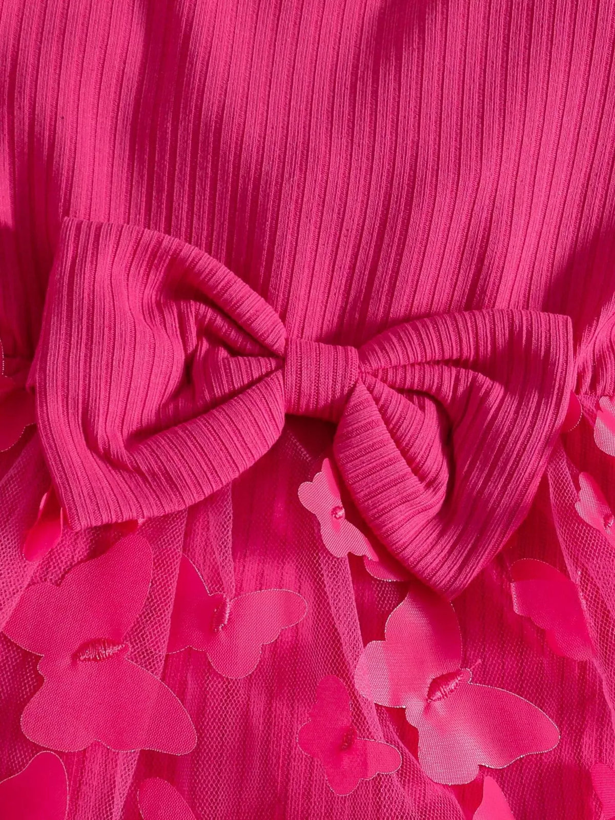 Fuchsia ribbed ruffle bodysuit and bow headband — waist bow and ruffle detail