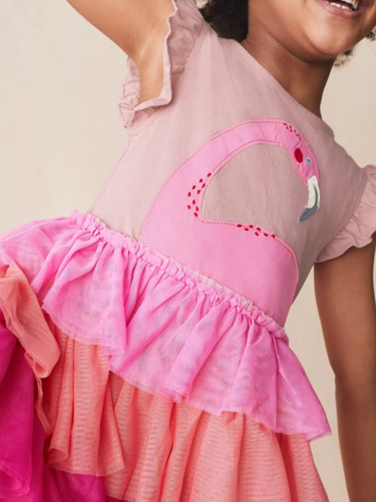 Pink Flamingo Tiered Tulle Dress — dress worn by a child