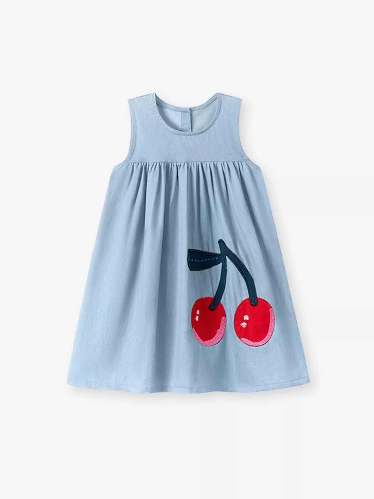 Blue Cherry Applique Sleeveless Dress — front view