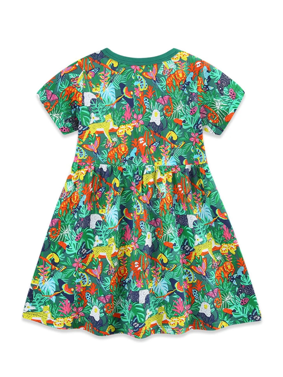 Tropical Animal Print Cotton Dress — back view