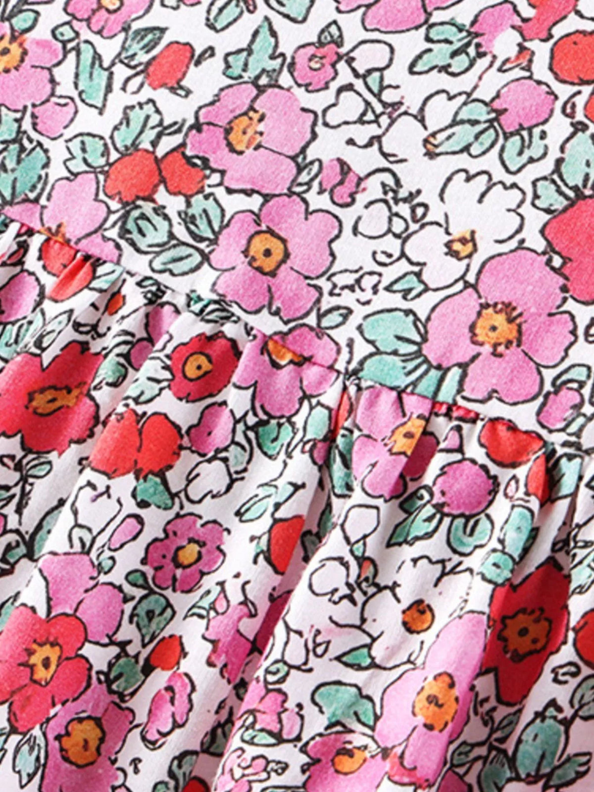 Gathered waist with small pink, red and white flowers