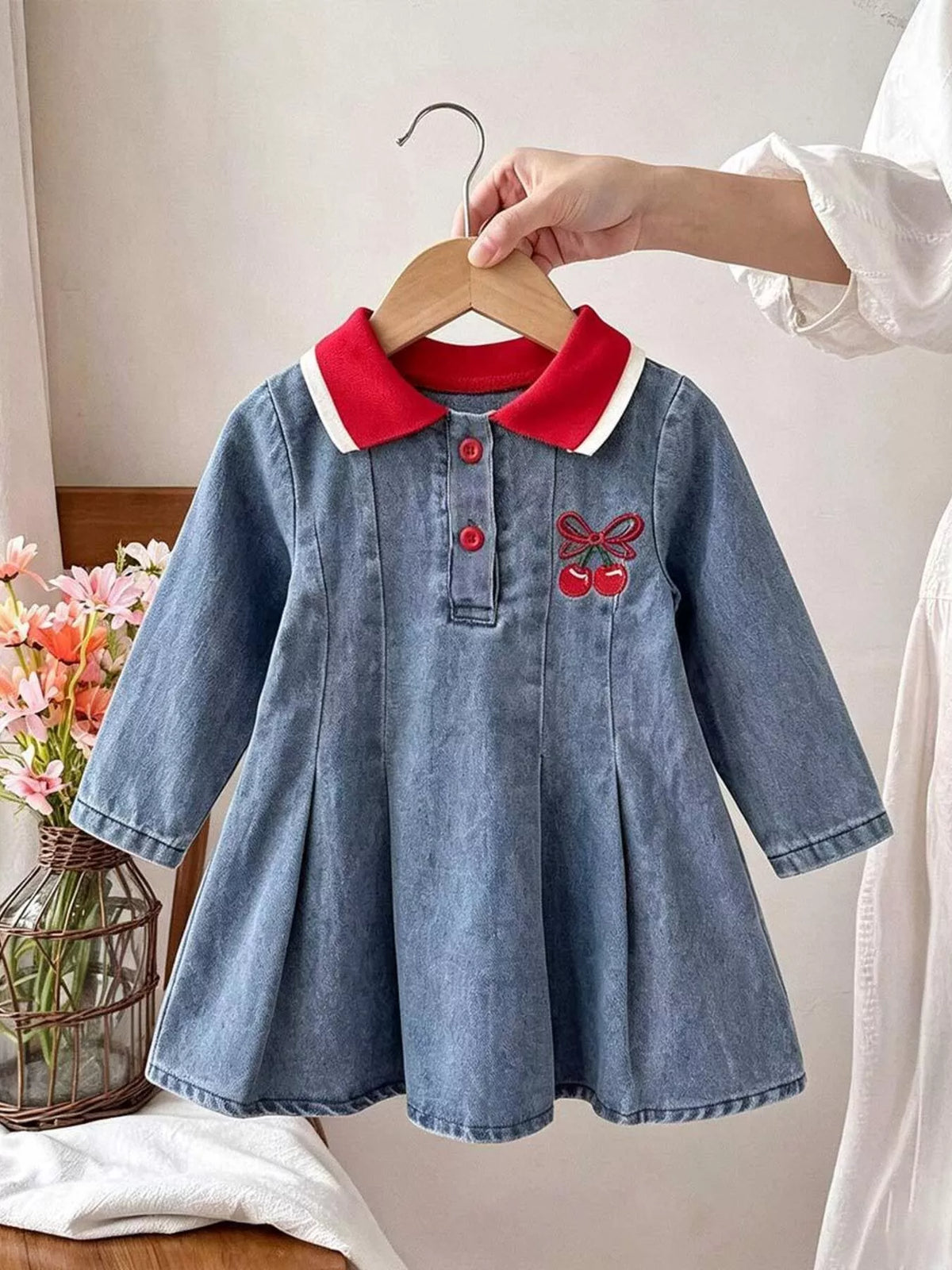 Cherry Embroidered Polo Dress — front hanging view