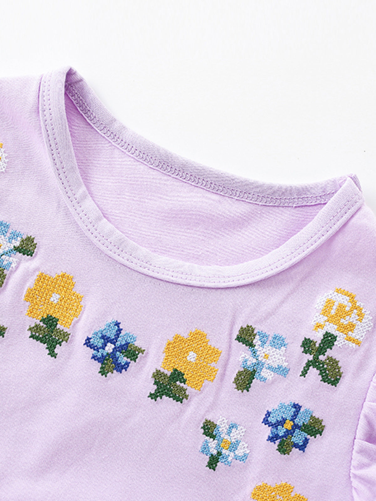 Lavender Floral Embroidered Tulle Dress — round neckline
