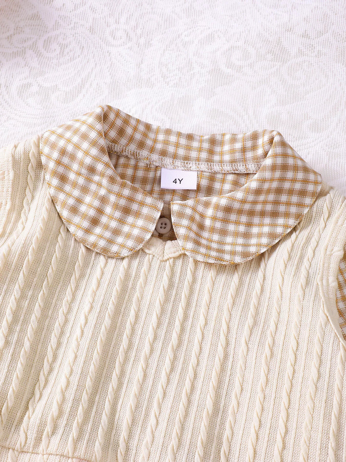 Gingham Dress and Cable-Knit Vest Set — Peter Pan collar and cable-knit vest detail