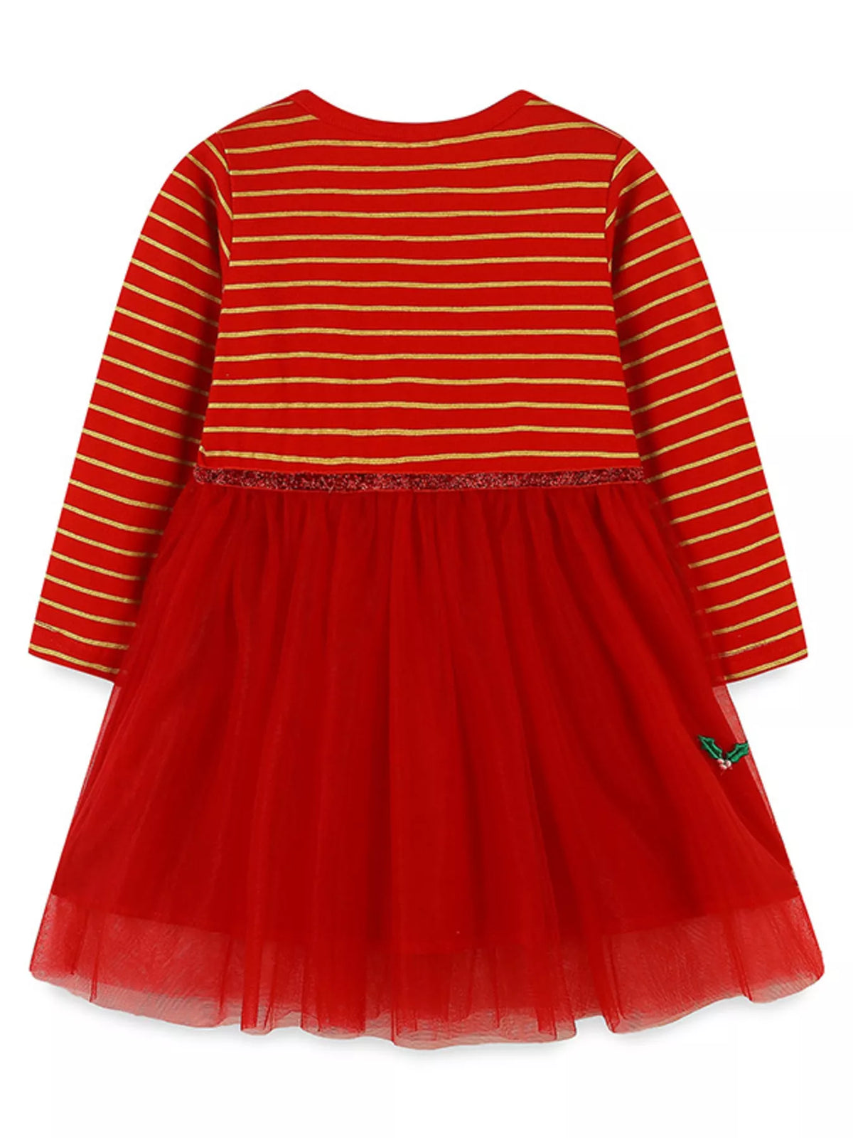 Red Deer Embroidered Tulle Dress — back view