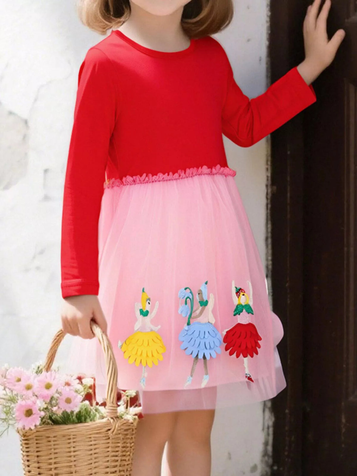 Red Ballerina Applique Tulle Dress — dress worn by a child