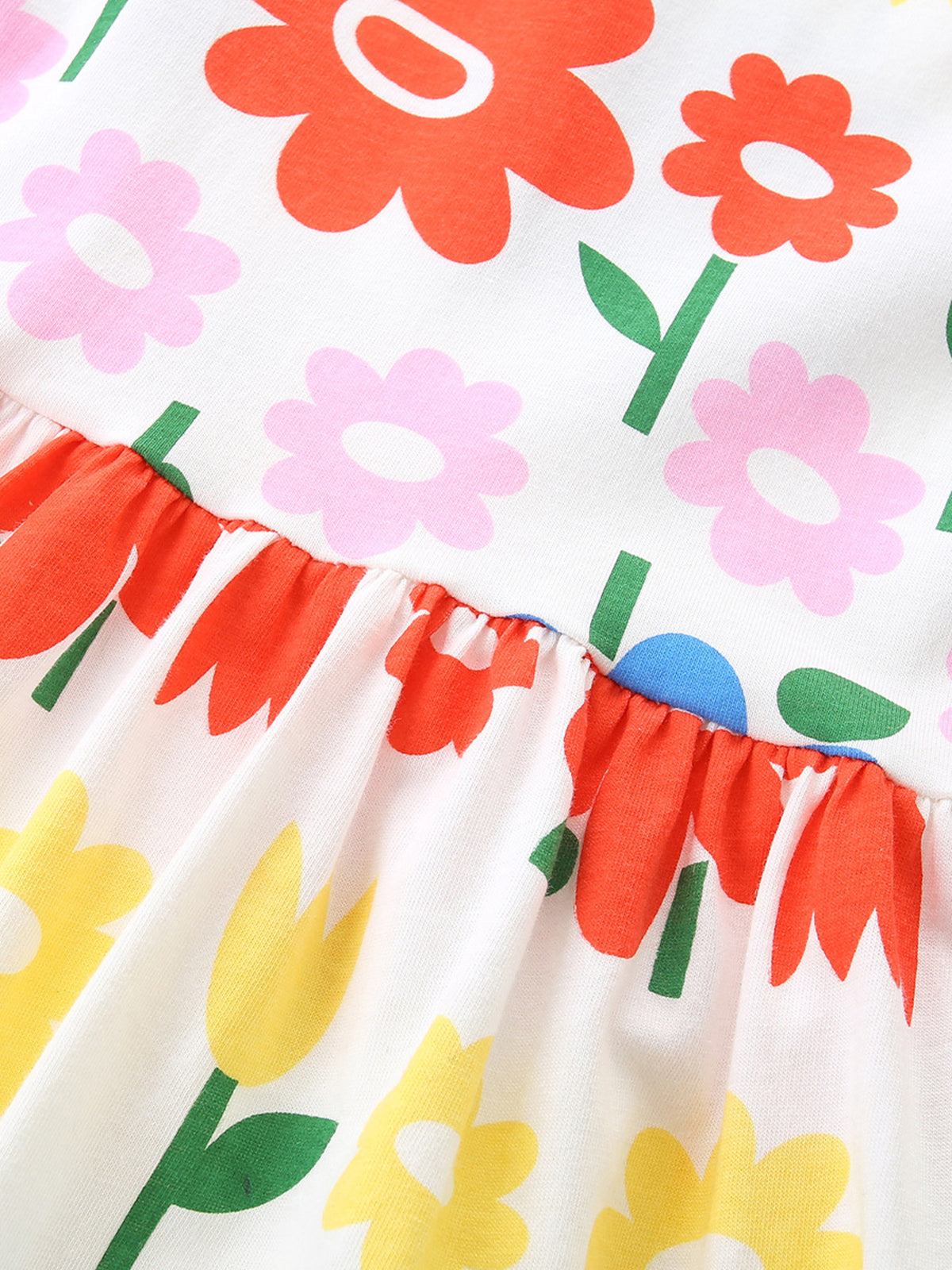 Colorful Floral Print Cotton Dress — colorful floral print at waist