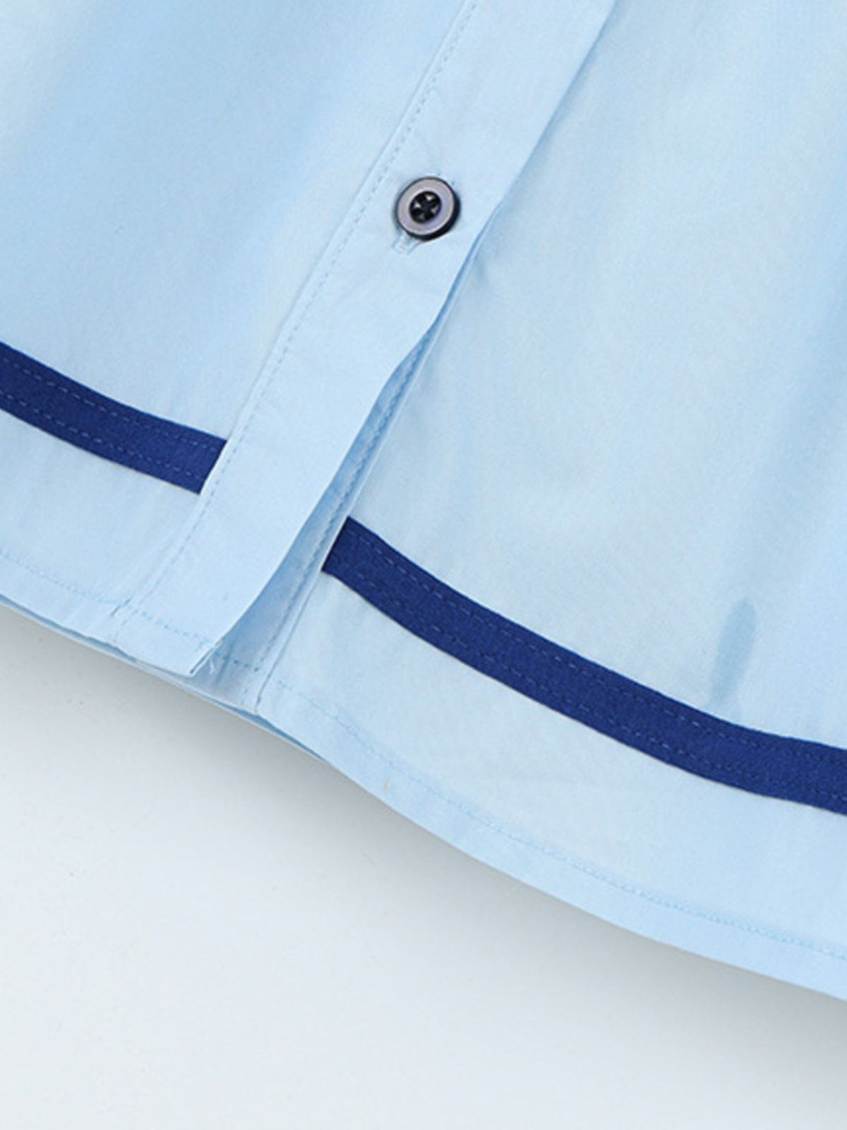 Blue Bow Collar Button-Front Dress — button front and navy hem trim