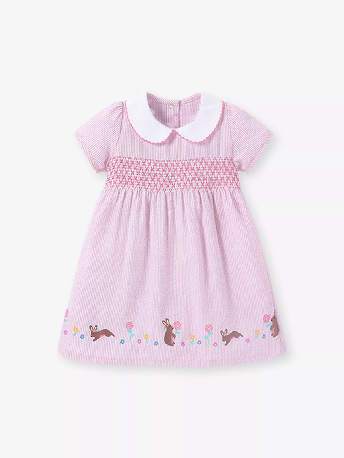 Bunny Embroidered Gingham Smocked Dress — front view