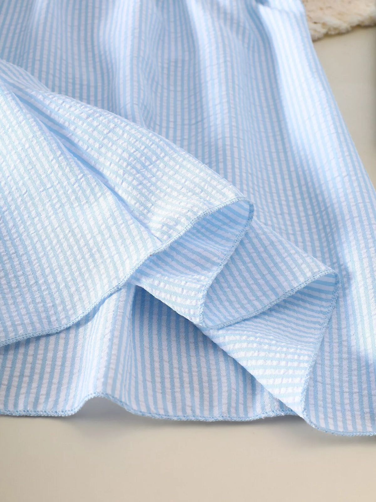 Baby Embroidered Yoke Striped Dress — blue striped hem