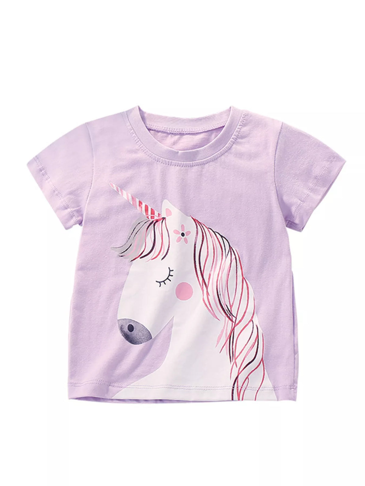 Lavender unicorn graphic shirt — front