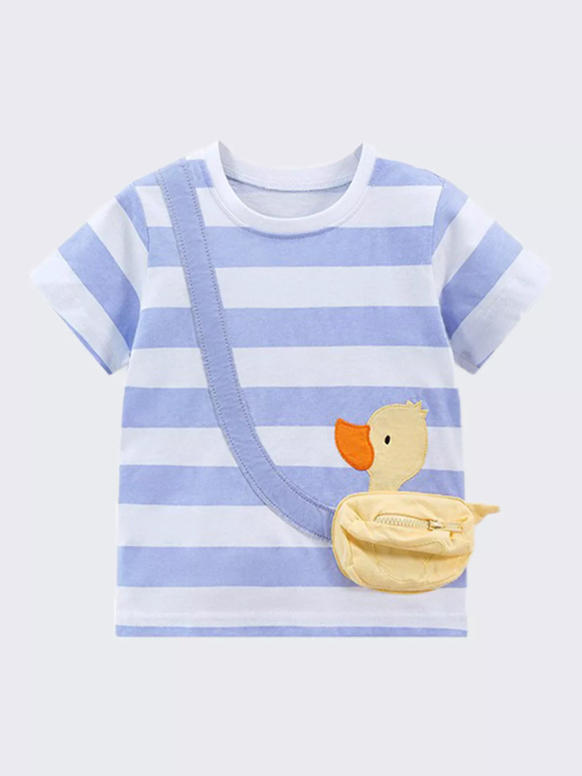 Blue Striped Duck Applique T-Shirt — front view