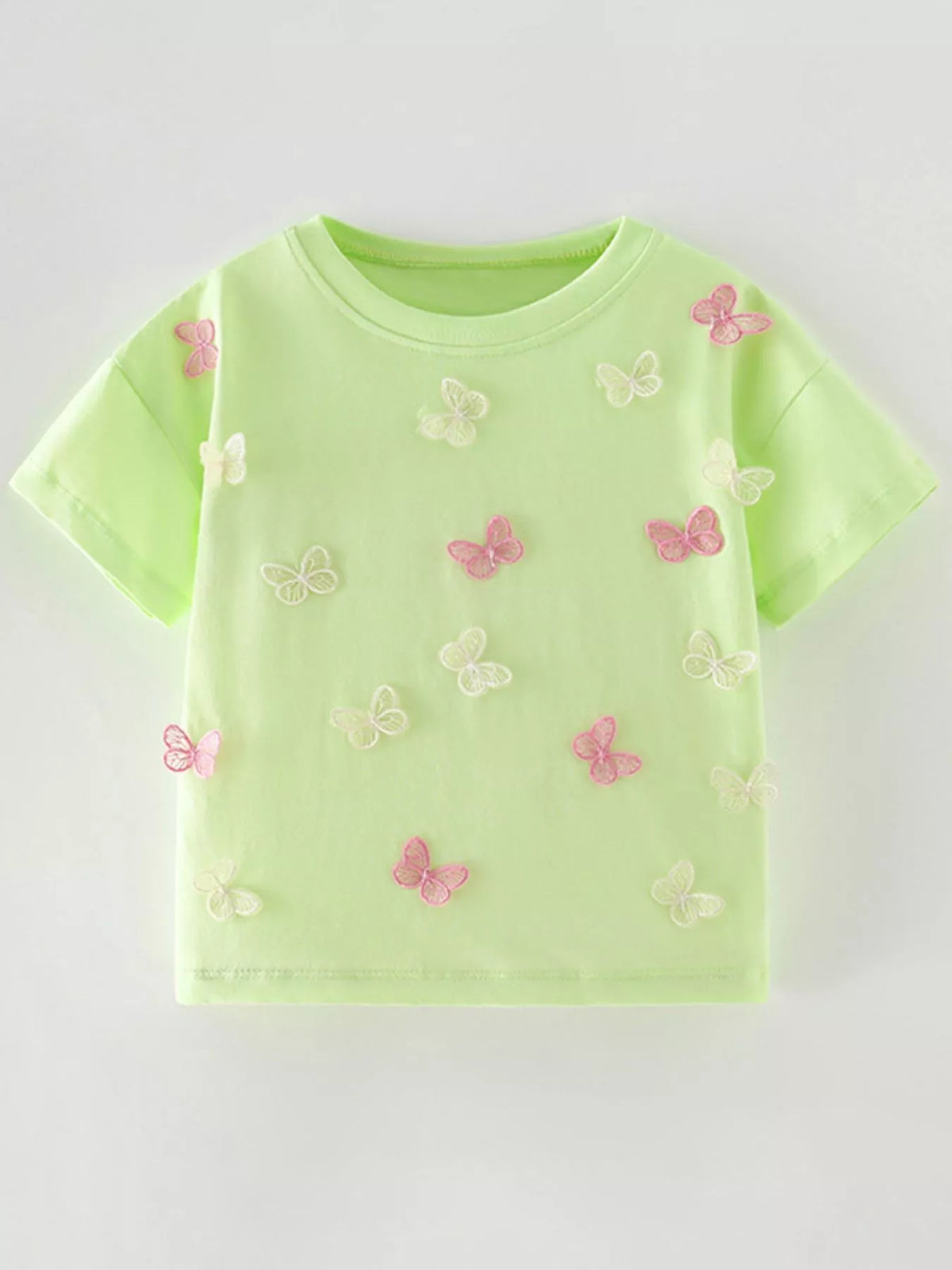 Light green butterfly applique shirt — front