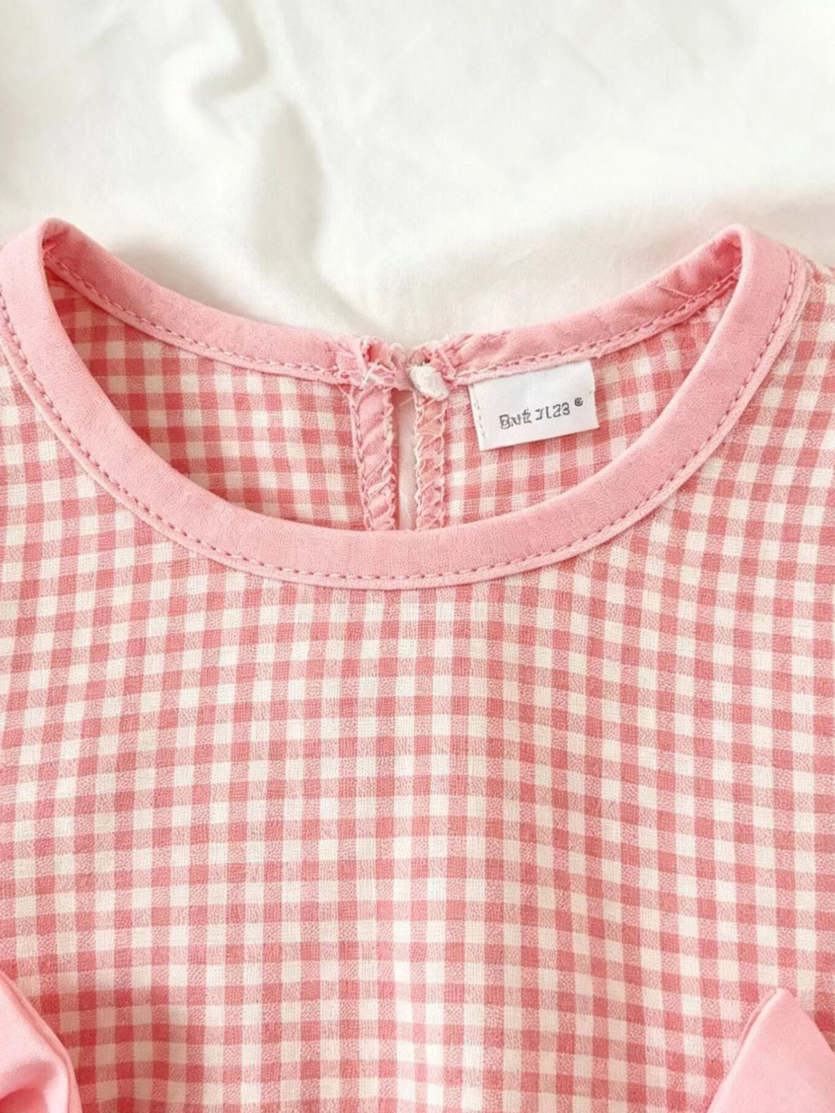 Pink gingham round neckline