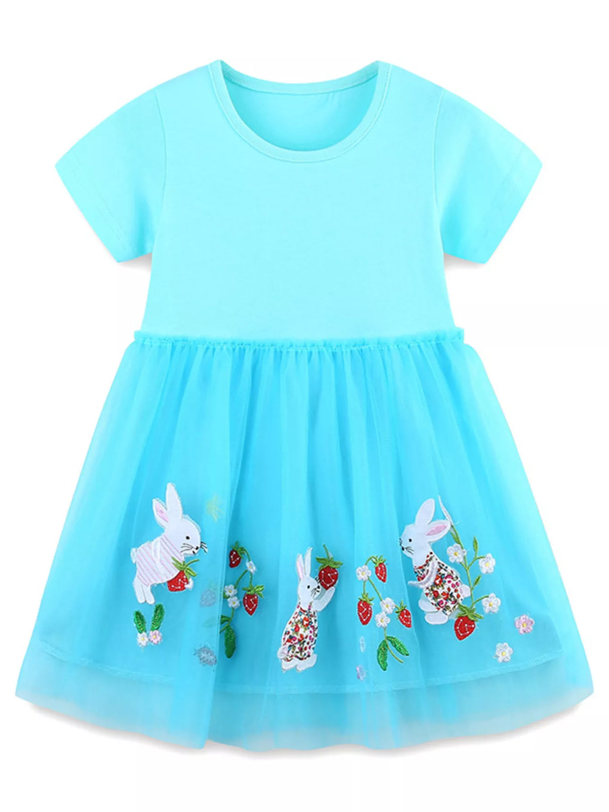 Aqua Bunny Embroidered Tulle Dress — front view