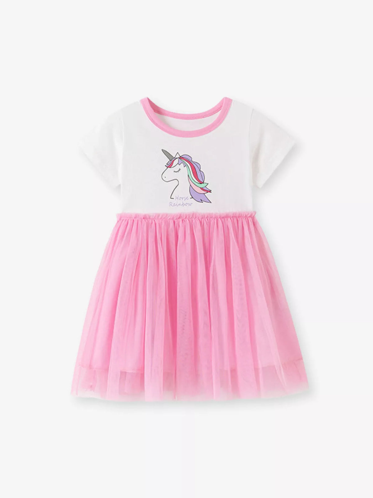 Pink Unicorn Graphic Tulle Dress — front view