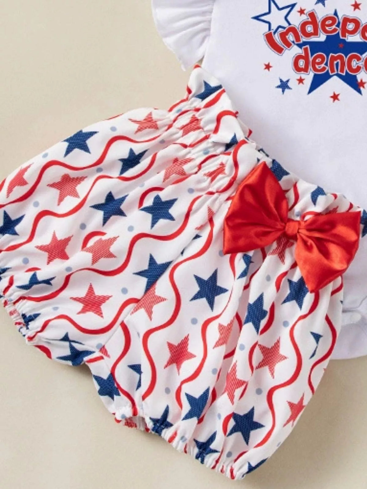 Baby Fourth of July Three-Piece Outfit Set — star-print shorts and bow detail