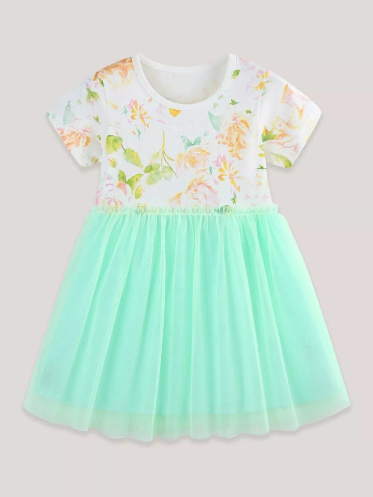 Floral Bodice Mint Tulle Dress — front view