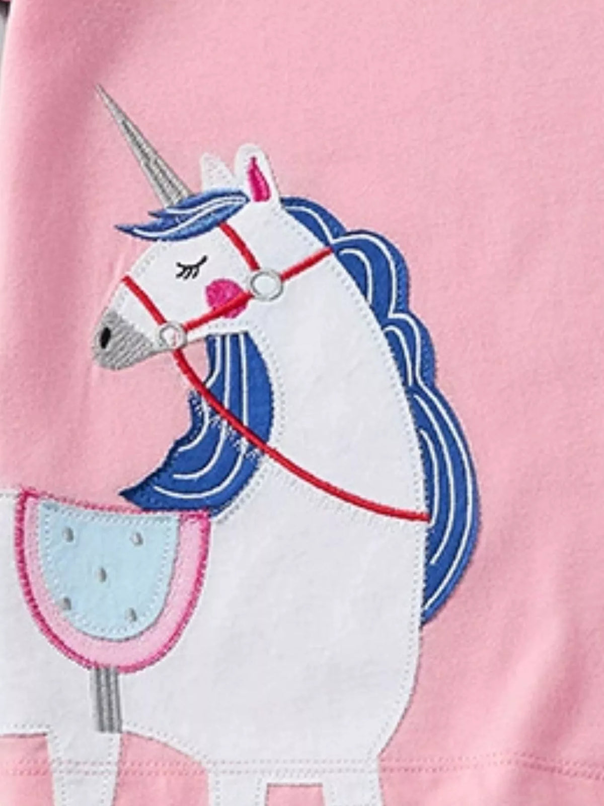 Pink unicorn applique flutter sleeve shirt — white unicorn applique with blue mane