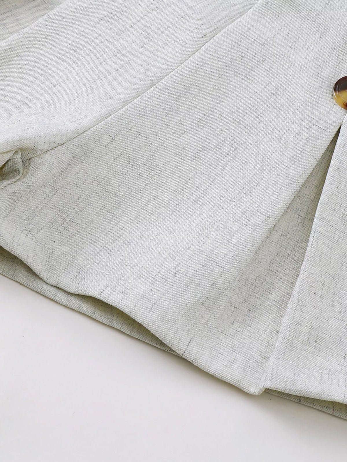 Gray button front vest and pleated shorts set — shorts pleats and hem