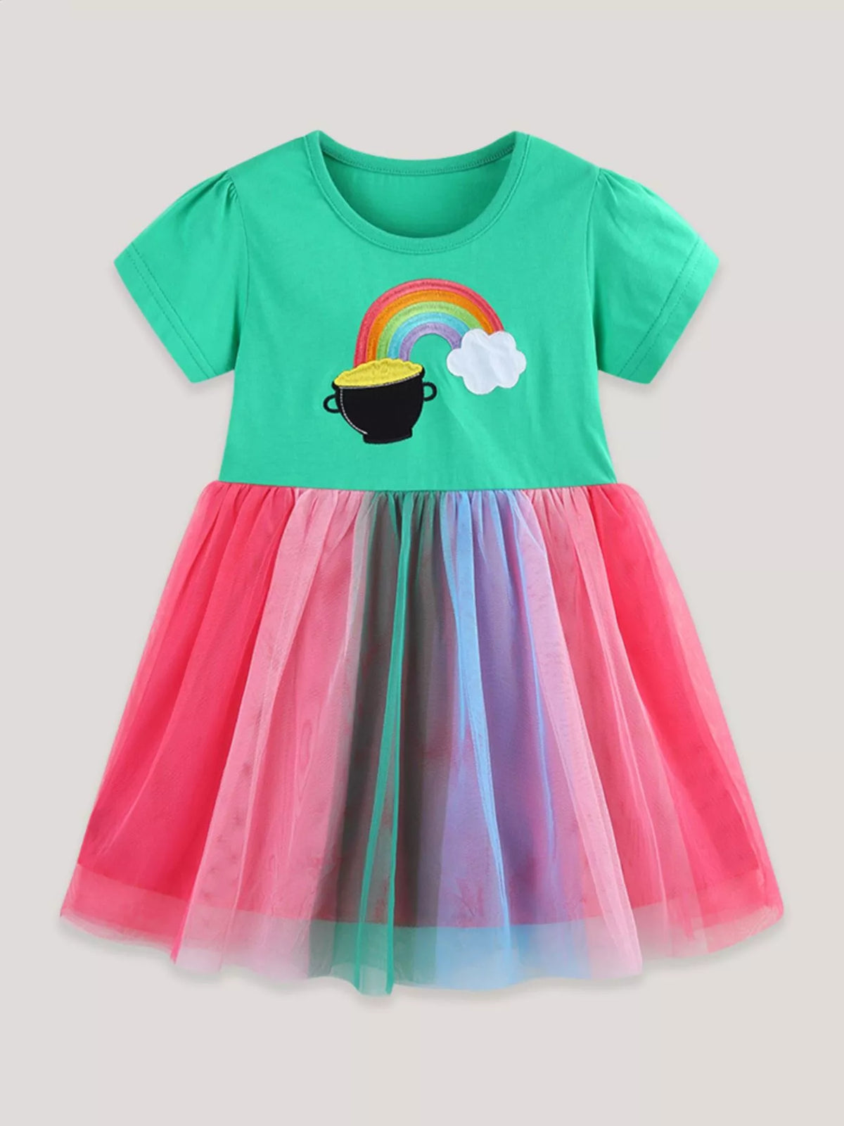 Pot-of-Gold Rainbow Tulle Dress — front view