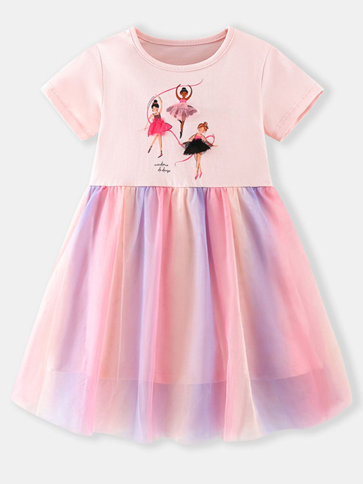 Ballerina Graphic Rainbow Tulle Dress — front view
