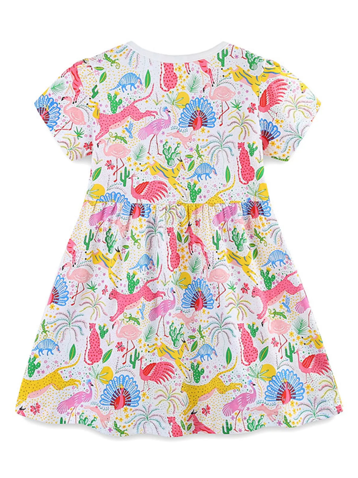 Colorful Animal Print Short Sleeve Dress — back view