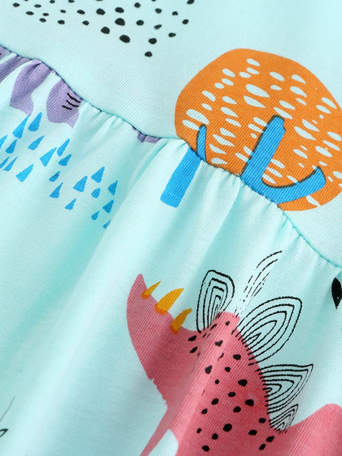 Aqua Dinosaur Print A-Line Dress — dinosaur print and gathered waist
