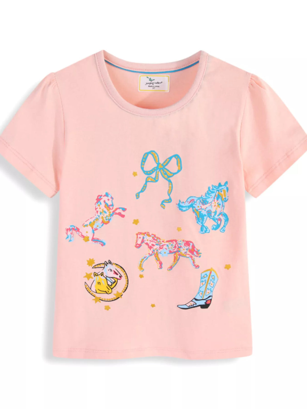 Peach horse bow and boot graphic shirt — front laid flat