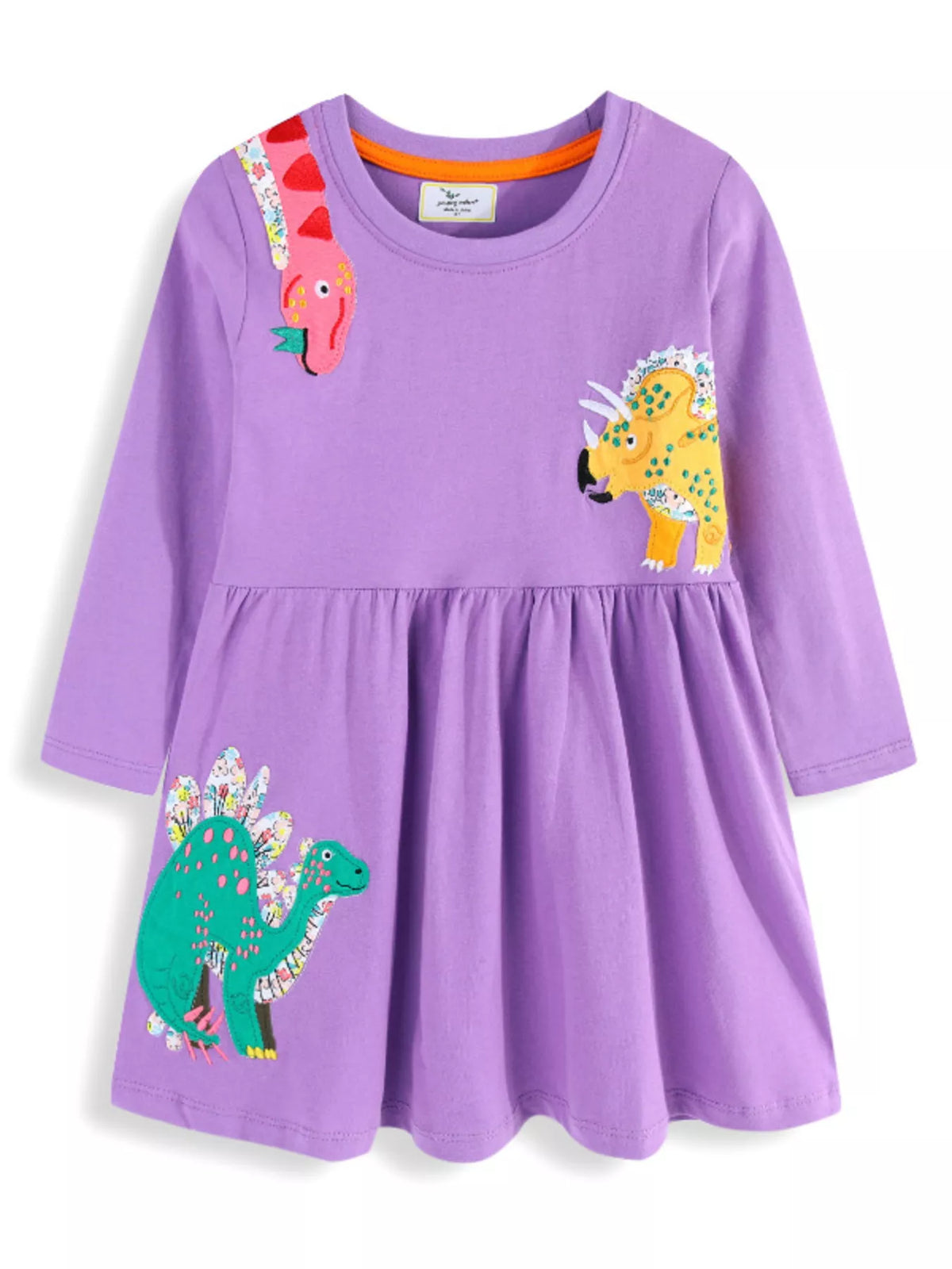 Lavender Dinosaur Long Sleeve Dress — front view