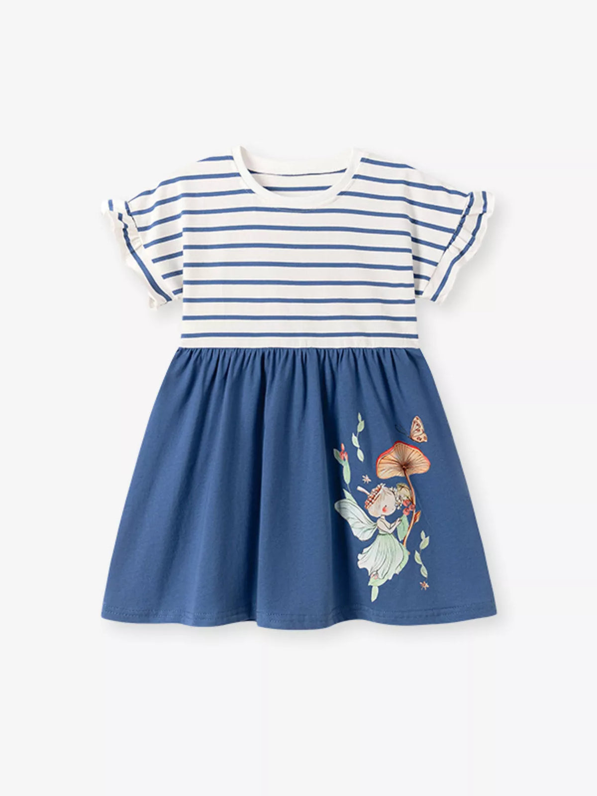 Striped Fairy Graphic Cotton Dress — front view
