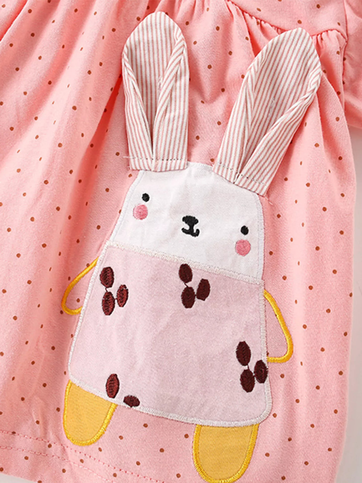 Pink polka dot bunny Peter Pan collar top — bunny applique with striped ears