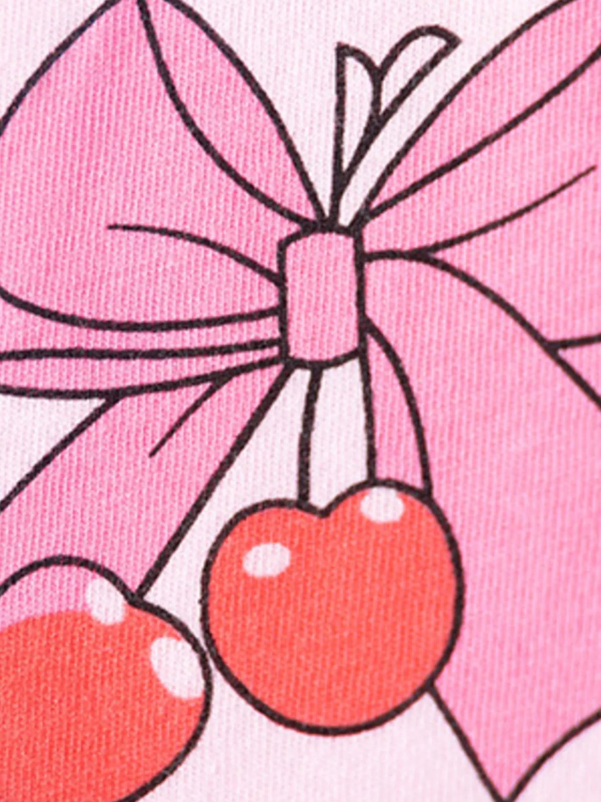 Outlined pink bow with red cherries