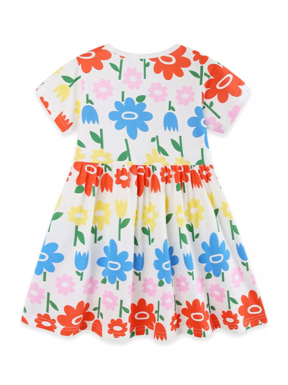 Colorful Floral Print Cotton Dress — back view