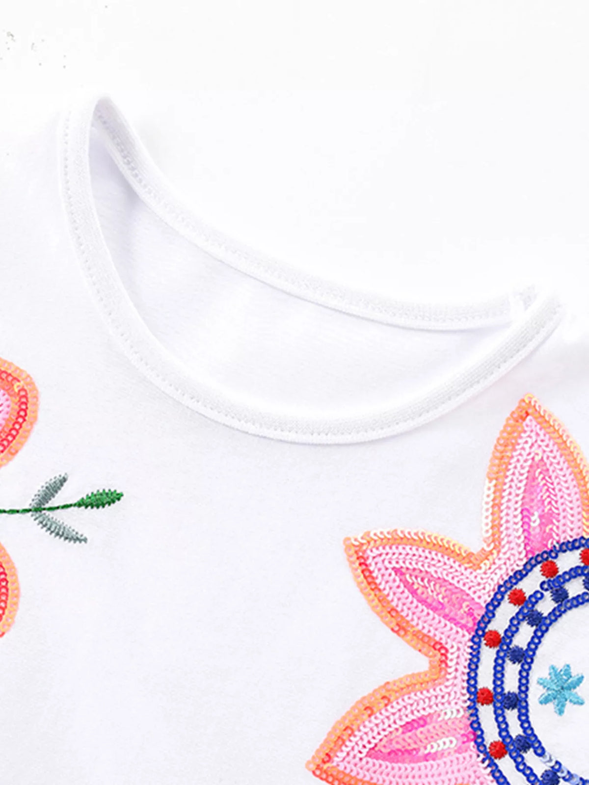 Embroidered Flower Coral Tulle Dress — round neckline