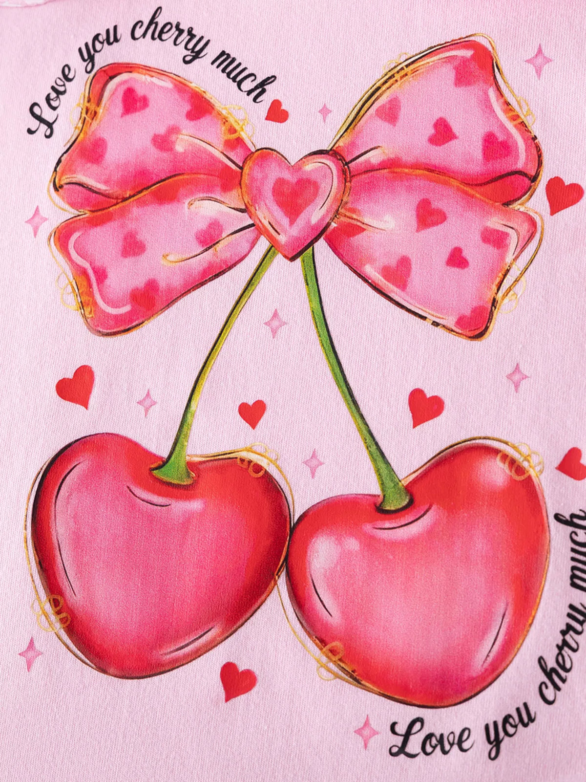 Red cherries and a pink patterned bow graphic