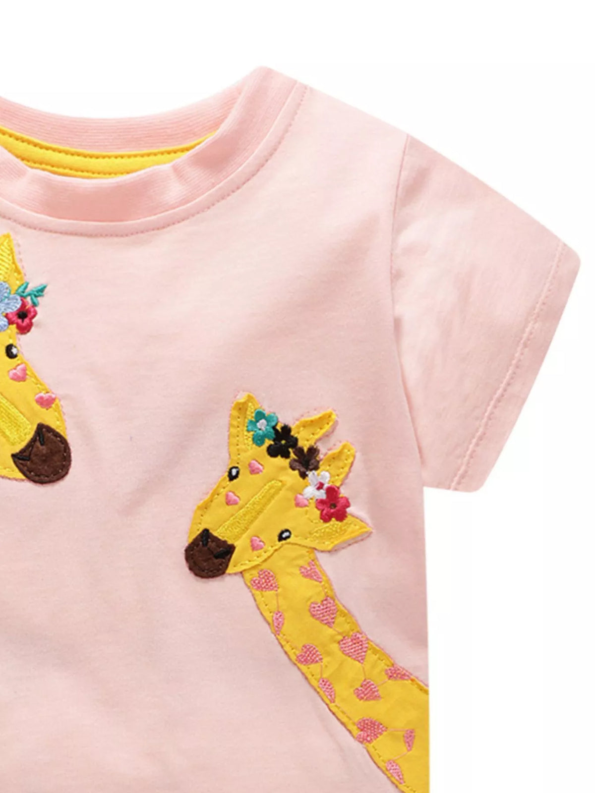 Pink floral giraffe applique shirt — giraffe applique and short sleeve