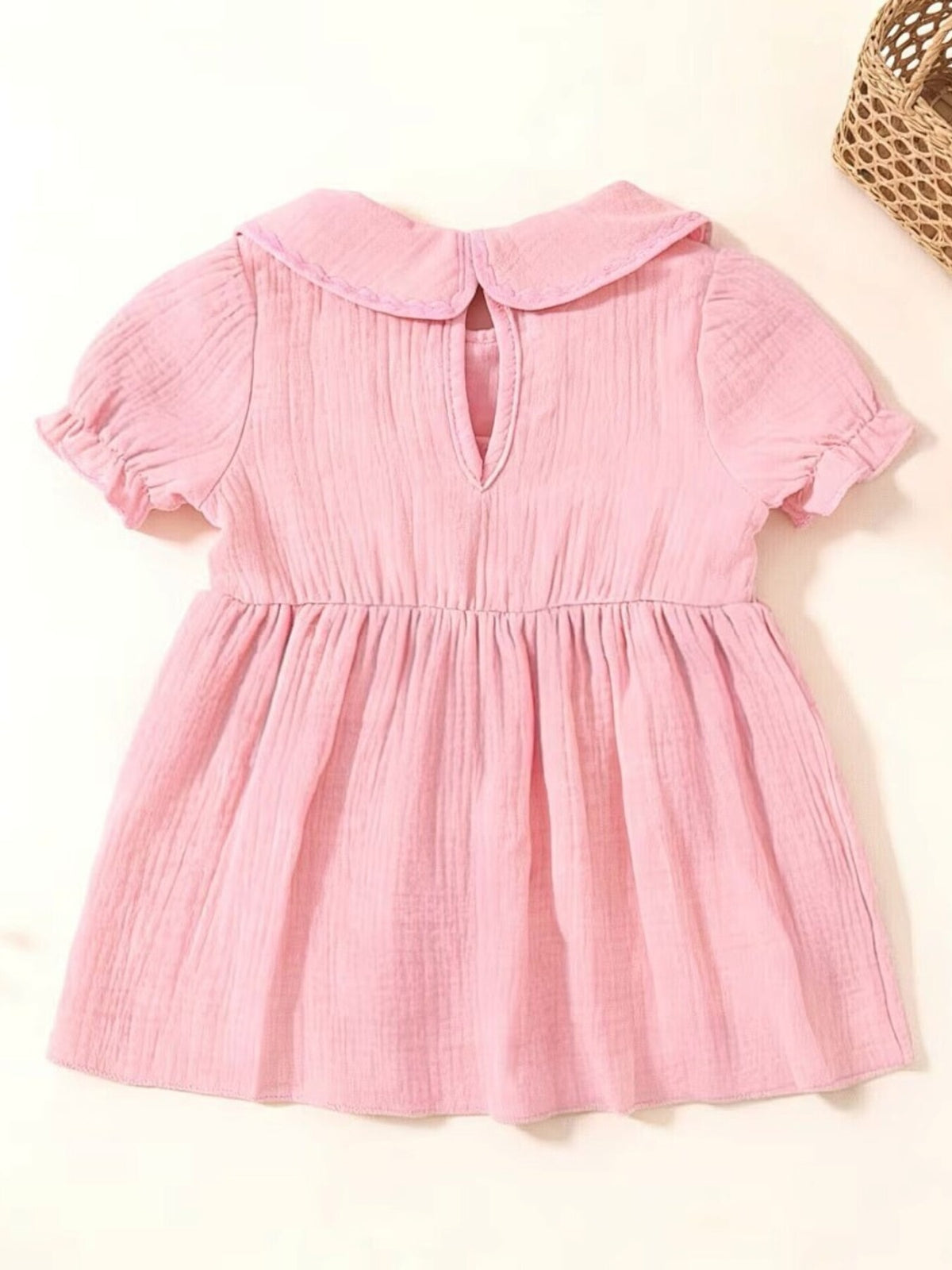 Baby Bear Embroidered Smocked Dress — back view