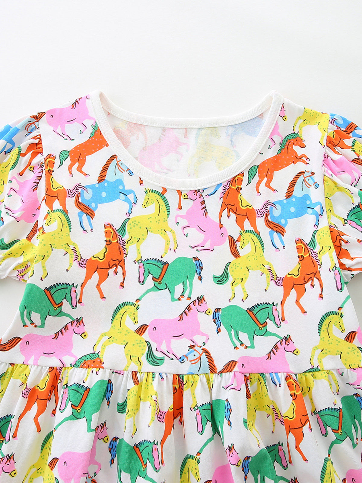 Colorful Pony Print Cotton Dress — round neckline and pony print