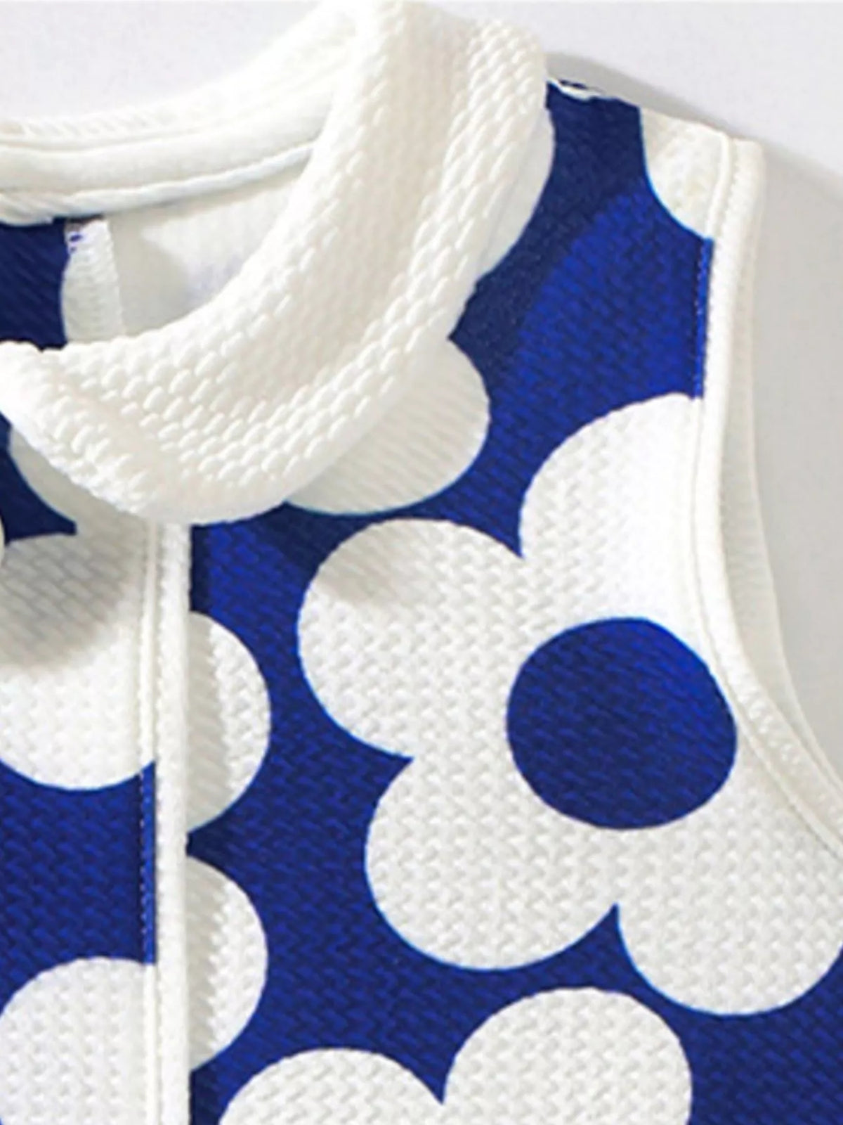 Blue Floral Sleeveless Collared Dress — rounded white collar