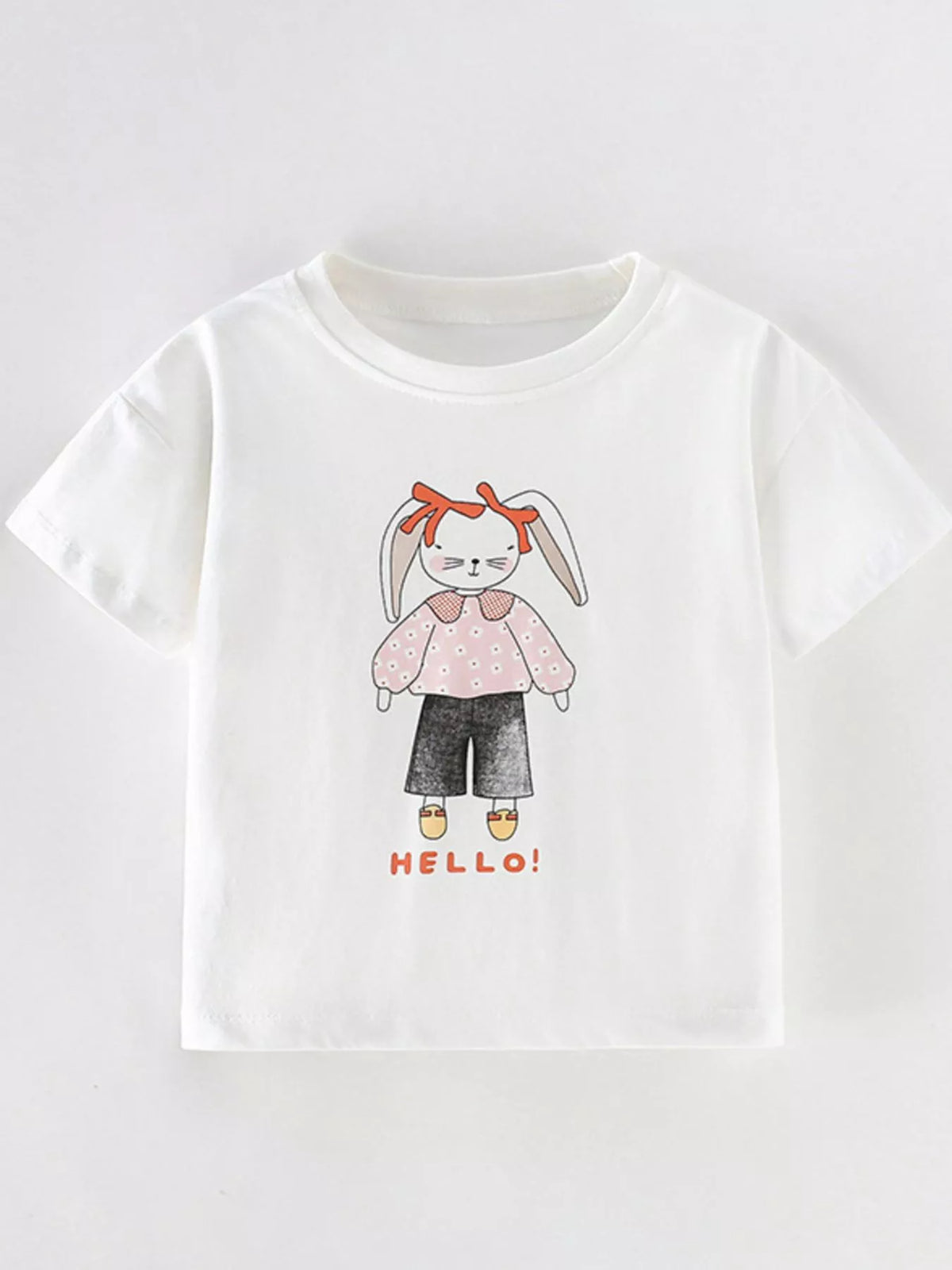 White dressed rabbit graphic shirt — front