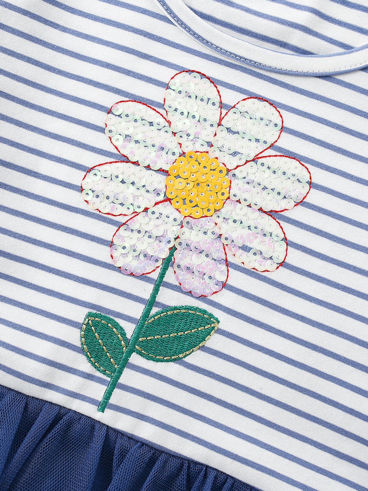 Striped Daisy Navy Tulle Dress — daisy applique