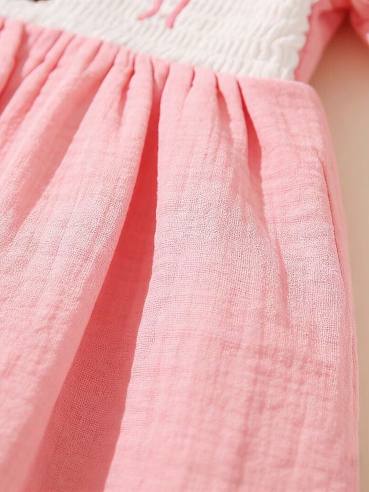 Baby Bear Embroidered Smocked Dress — gathered skirt detail