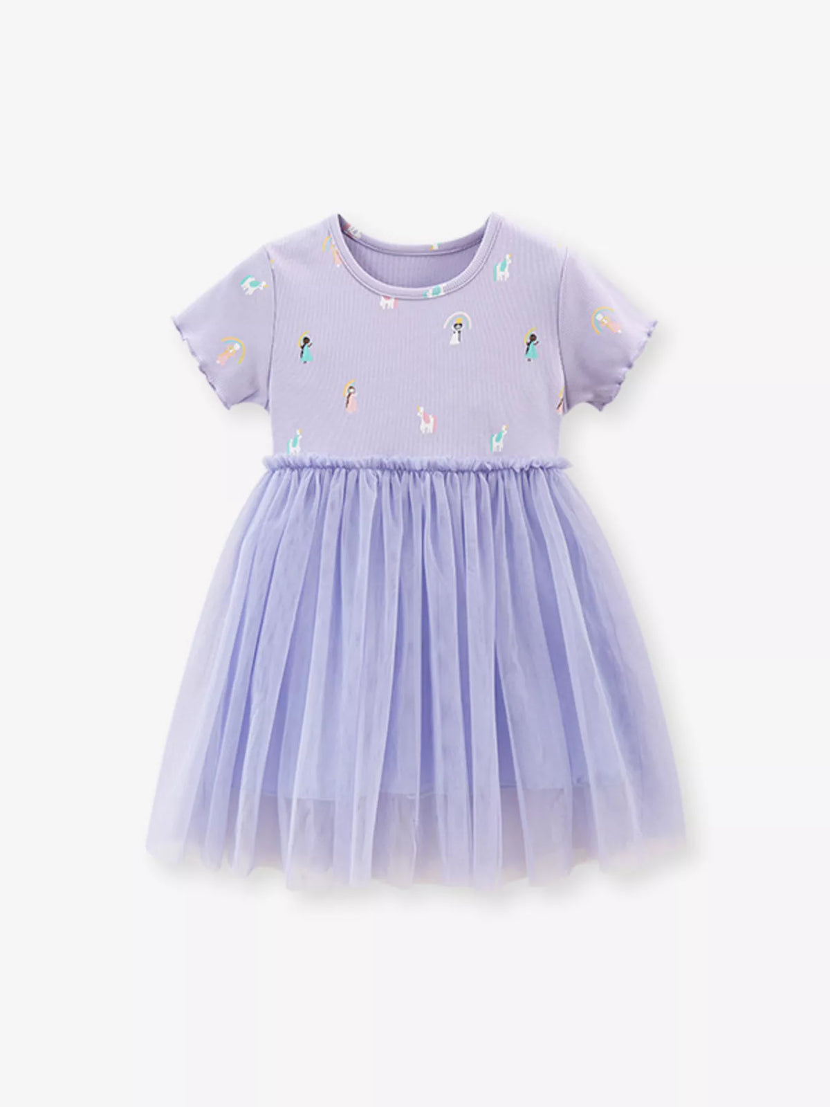 Lavender Embroidered Short Sleeve Tulle Dress — front flat lay