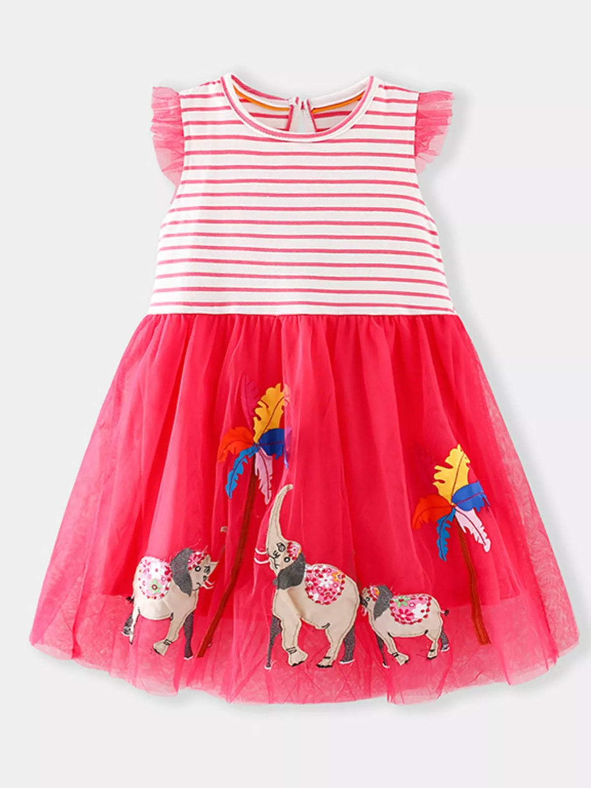 Pink striped elephant tulle dress — dress front