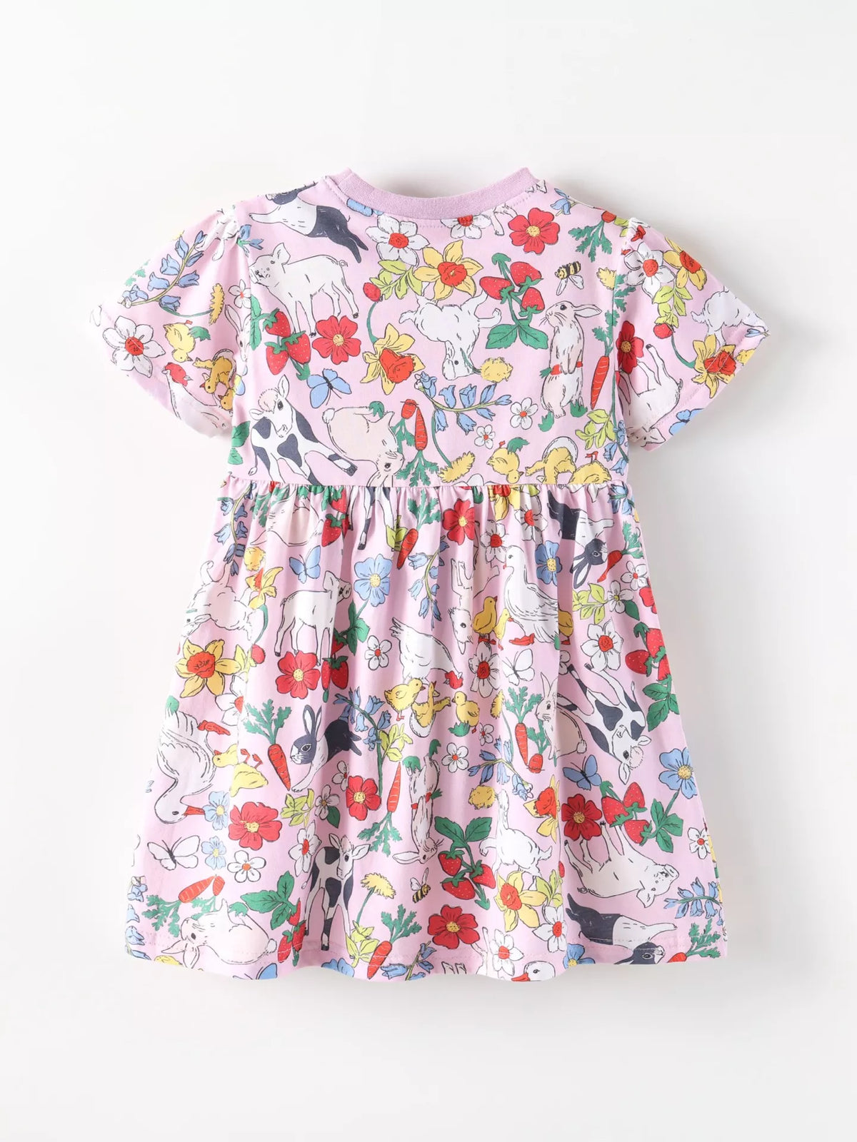 Pink Bunny and Floral Print Dress — back view