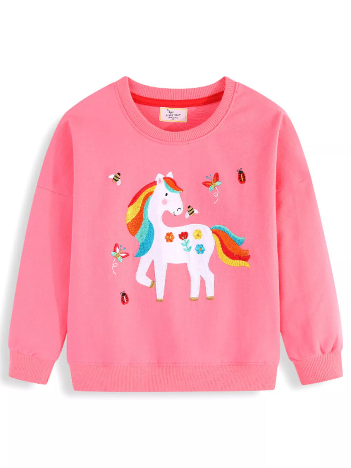 Pink floral unicorn applique sweatshirt — front